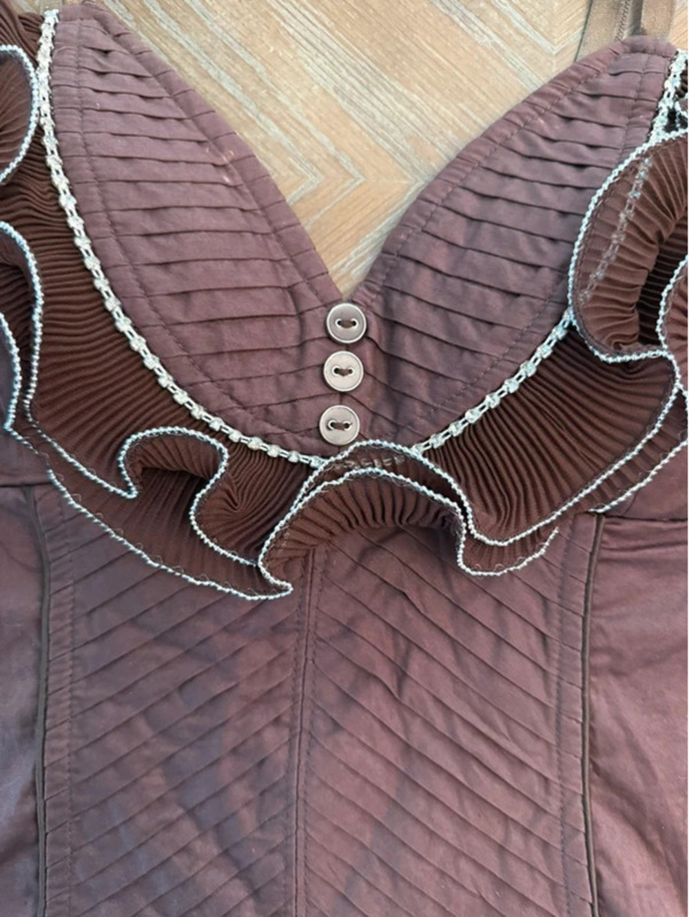 Olevole Brown Ruffled Rhinestone Corset Cami Top - Picture 2 of 8